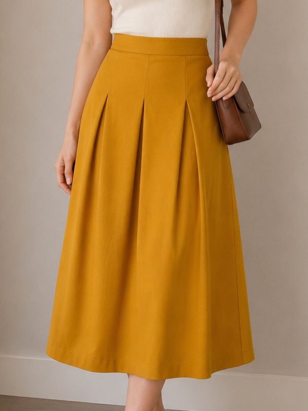 Gianni Bini Mustard Yellow Pleated A-Line Midi Skirt Size 0